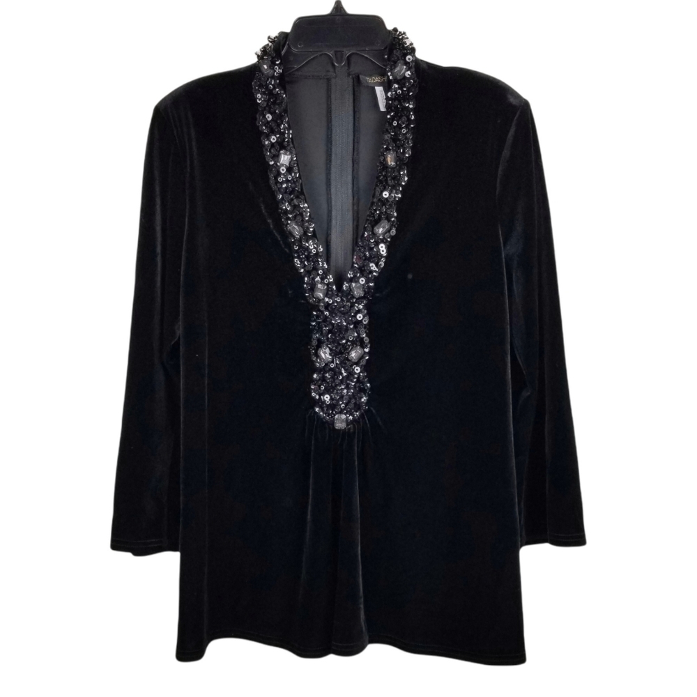 Tadashi Shoji Sequins & Jewels Velvet Blouse